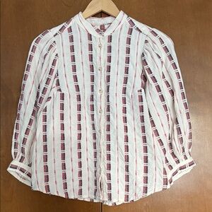 Pilcro Embroidered White Blouse with Red and Blue Accents